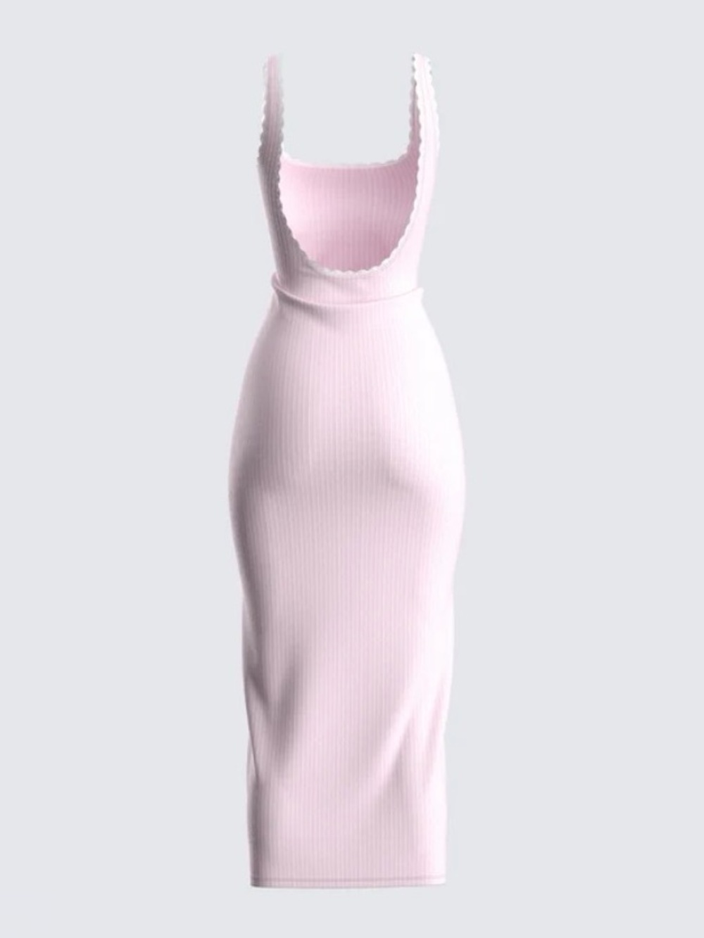 Ribbed Baby Pink Midi Dress - Picture 3 of 10